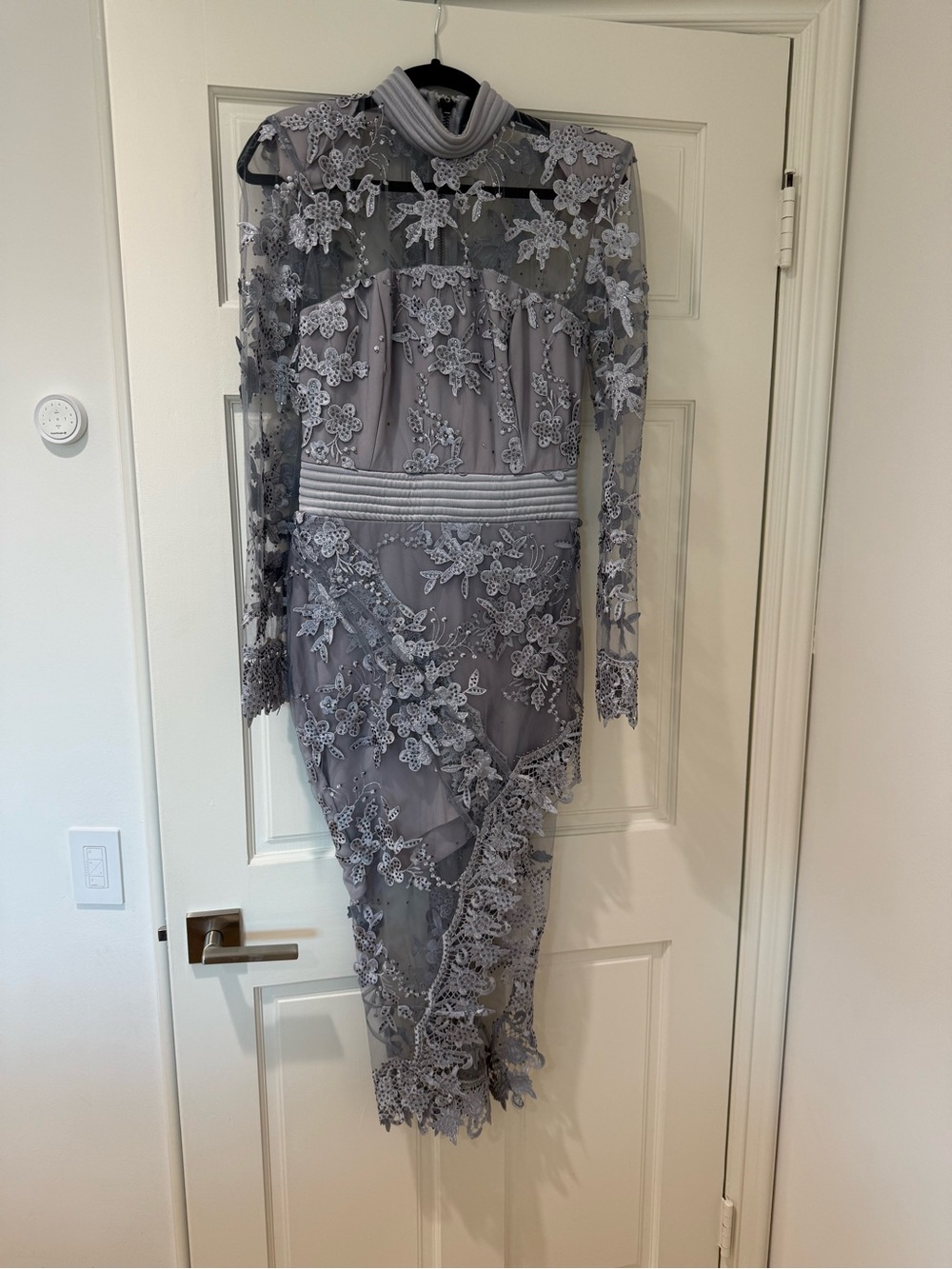 Zhivago Silver-Gray Lace Long Sleeve Dress